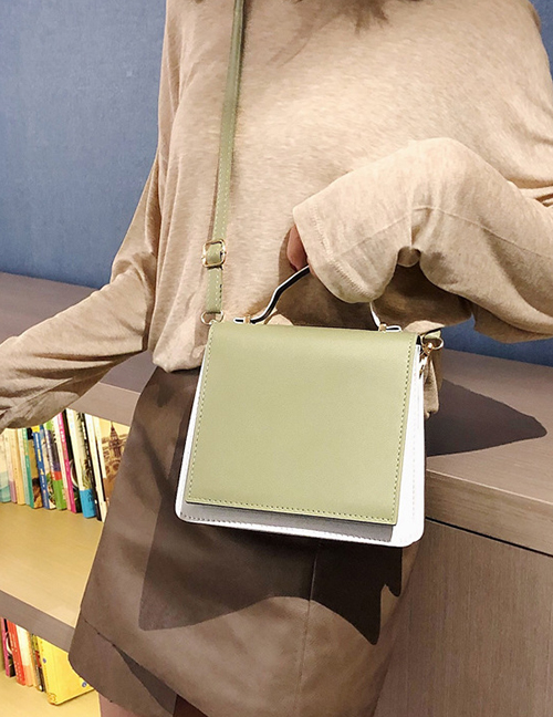 Fashion Green Contrast Pu One-shoulder Crossbody Handbag