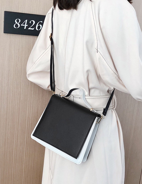 Fashion Black Contrast Pu One-shoulder Crossbody Handbag