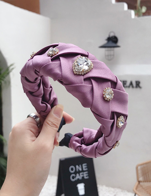 Fashion Pink Cross-knit Pleated Wide-edge Alloy Rhinestone Headband