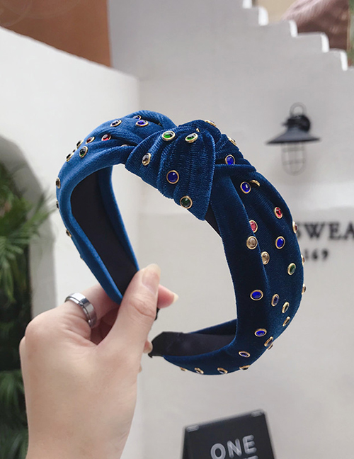 Fashion Hole Blue Hot Drilling Knotted Wide-brimmed Headband