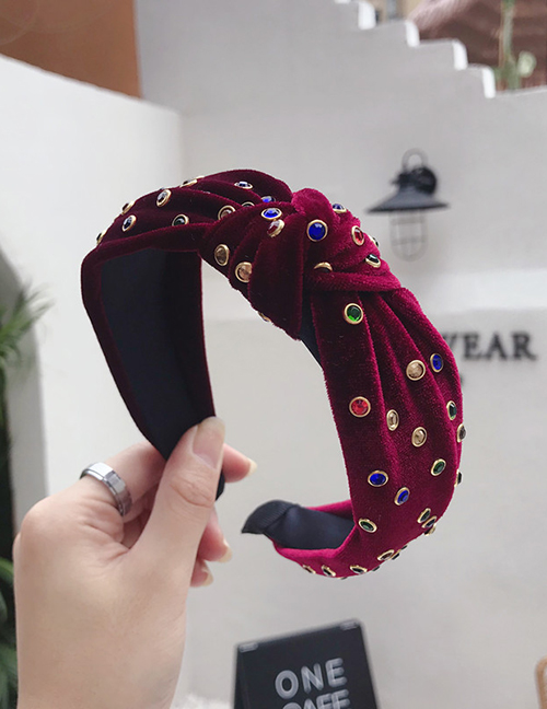 Fashion Wine Red Hot Drilling Knotted Wide-brimmed Headband