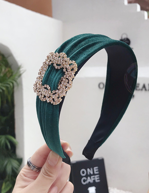 Fashion Green Diamond Velvet Wide-brimmed Headband
