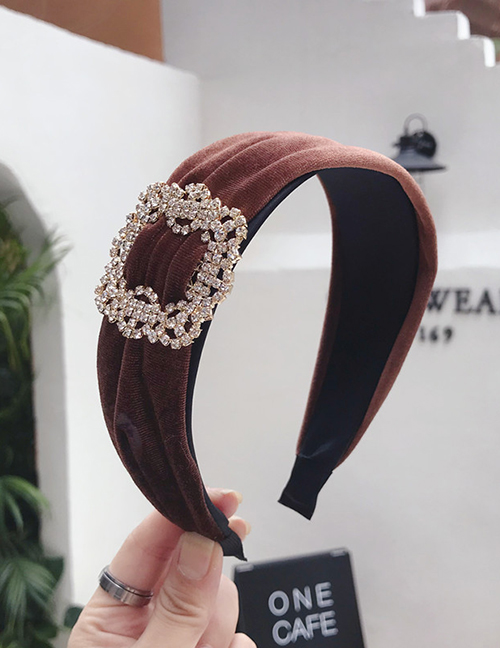 Fashion Brown Diamond Velvet Wide-brimmed Headband
