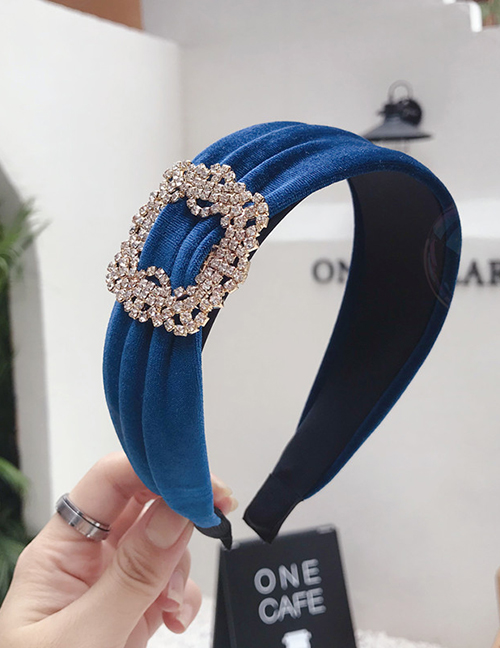 Fashion Hole Blue Diamond Velvet Wide-brimmed Headband