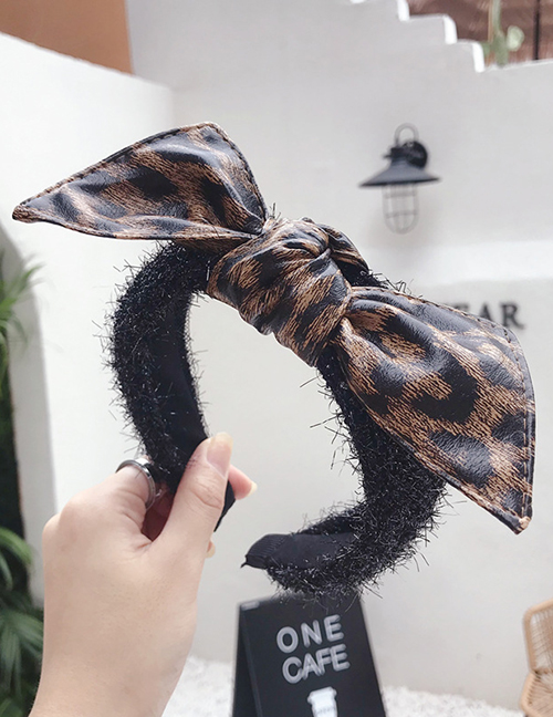 Fashion Leopard Yellow Printed Wool Pu Imitation Leather Bow Headband
