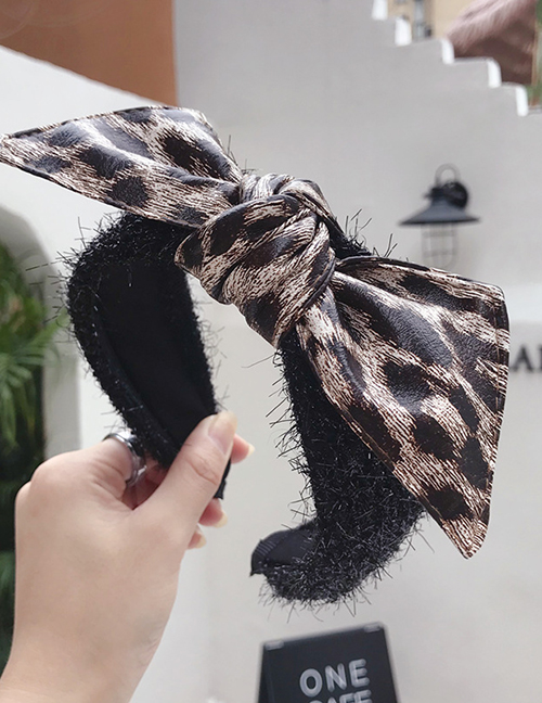 Fashion Leopard Rice Printed Wool Pu Imitation Leather Bow Headband