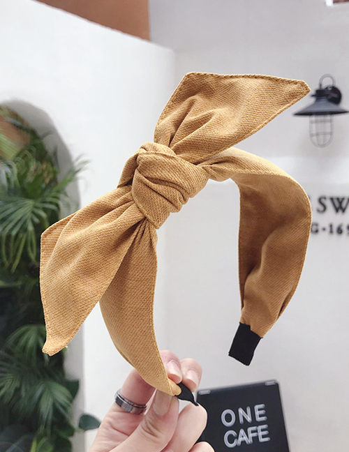 Fashion Yellow Cotton Linen Bow Wide-brimmed Headband
