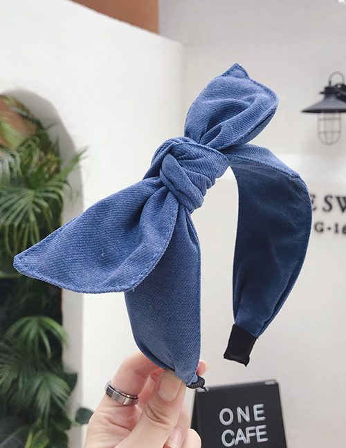 Fashion Blue Cotton Linen Bow Wide-brimmed Headband