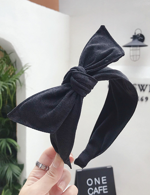 Fashion Black Cotton Linen Bow Wide-brimmed Headband