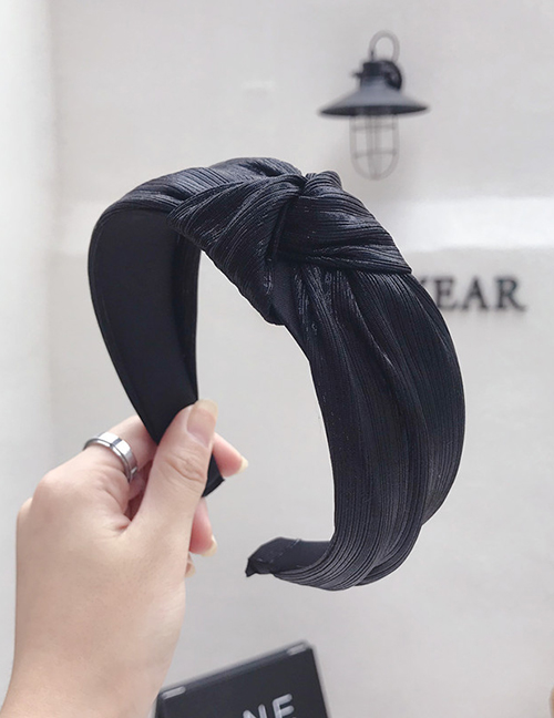 Fashion Black Bronzing Fabric Pleated Stripes Knotted Wide-brimmed Headband