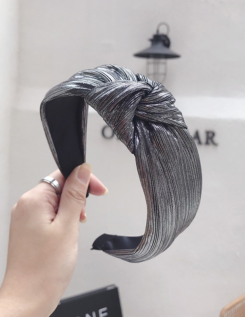 Fashion Black And Silver Bronzing Fabric Pleated Stripes Knotted Wide-brimmed Headband
