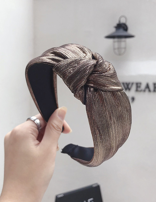 Fashion Copper Bronzing Fabric Pleated Stripes Knotted Wide-brimmed Headband