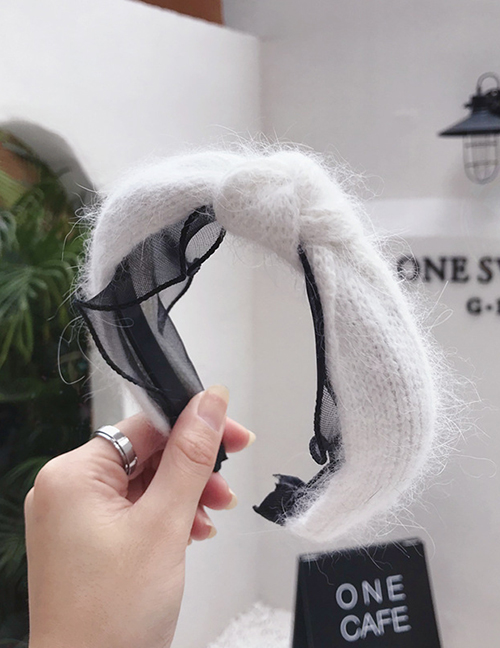 Fashion White Mink Wool Knit Mesh Knotted Thin Side Banded Headband