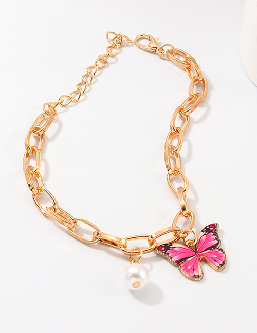 Fashion Rose Red Butterfly Pearl Bracelet