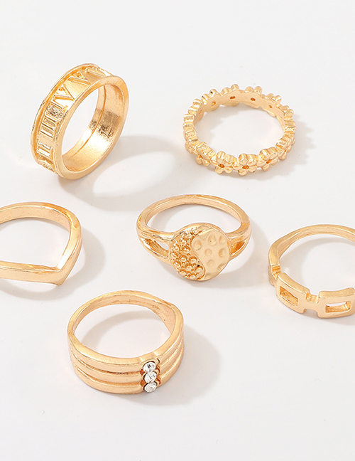 Fashion Gold Metal Round Letter Ring Set Of 6