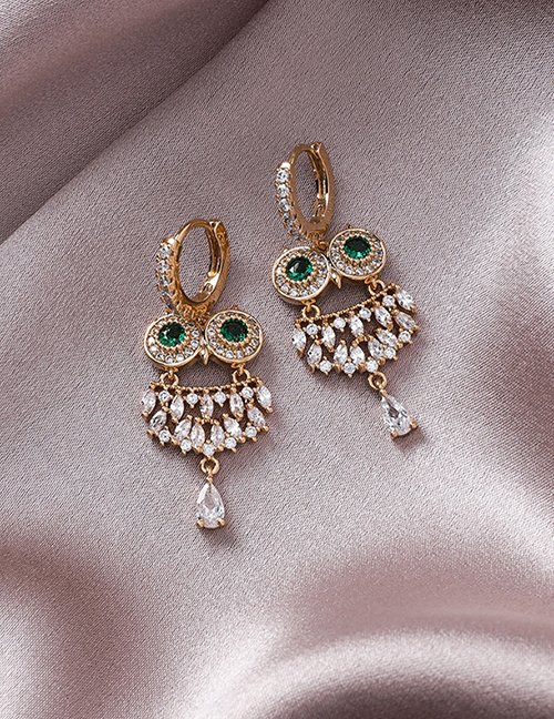 Fashion Gold Crystal Zircon Owl Earrings
