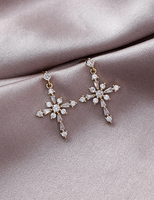 Fashion Gold  Silver Needle Crystal Zircon Cross Earrings