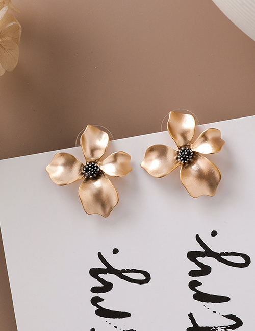 Fashion Gold  Silver Needle Matte Metal Three-dimensional Flower Earrings