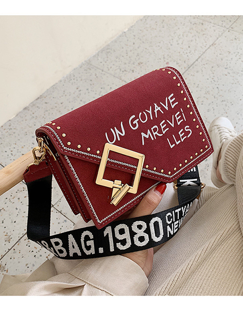 Fashion Red Frosted Letter Print Crossbody Bag