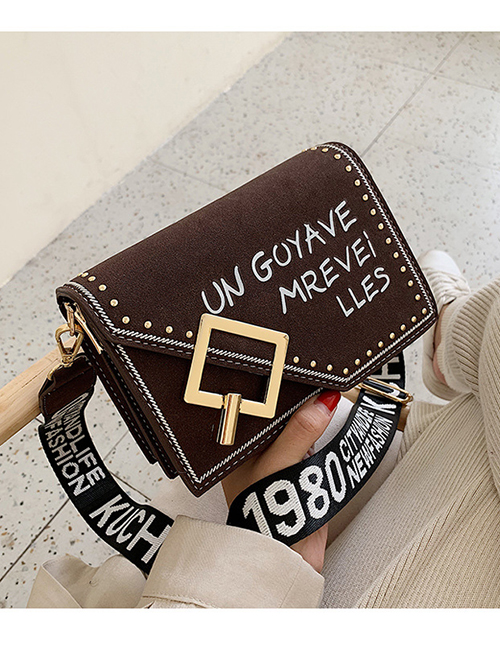 Fashion Coffee Frosted Letter Print Crossbody Bag