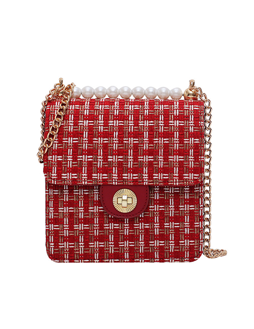 Fashion Small Red Chain Plaid Shoulder Crossbody Bag