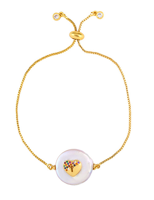 Fashion Heart-shaped Gold Love Crown Zircon Pearl Pulling Bracelet