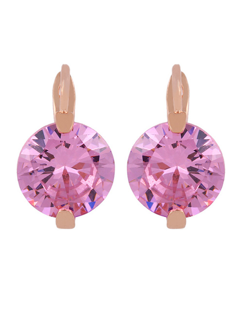 Fashion Pink Round Geometric Zircon Earrings