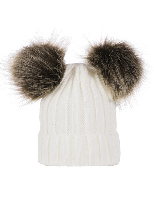 Fashion White Hat Double Ball Wool Hat