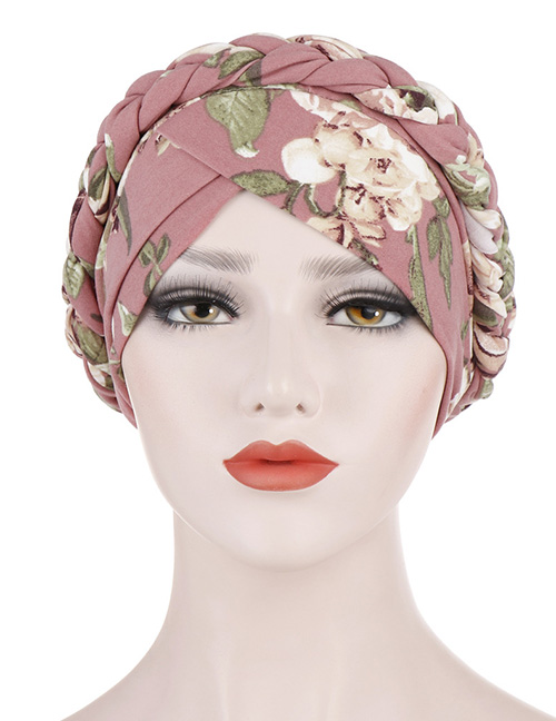Fashion Leather Powder Printed Brushed Milk Silk Muslim Headscarf Cap