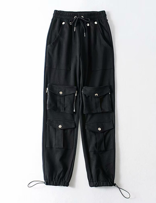 Fashion Black Multi-pocket Tooling Sweatpants
