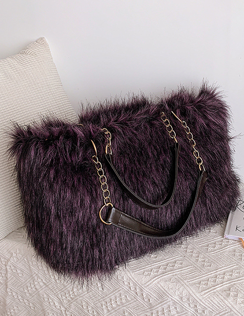 Fashion Purple Plush Chain Shoulder Bag