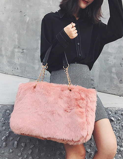 Fashion Pink Plush Chain Shoulder Bag