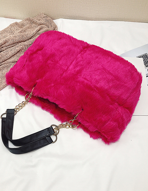 Fashion Rose Red Plush Chain Shoulder Bag