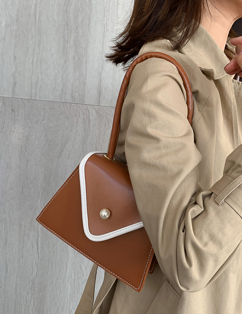 Fashion Light Brown Contrast Stitching Shoulder Messenger Bag