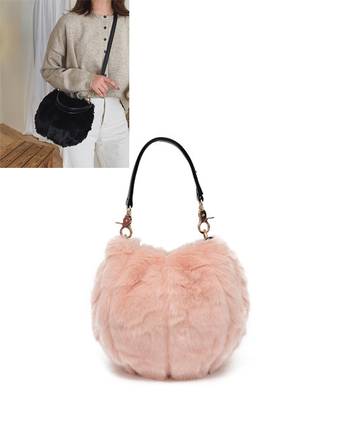 Fashion Pink Stitching Plush Shoulder Bag Shoulder Bag