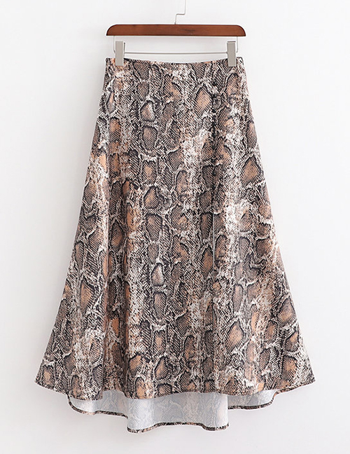 Fashion Khaki Snake Print Slit Skirt