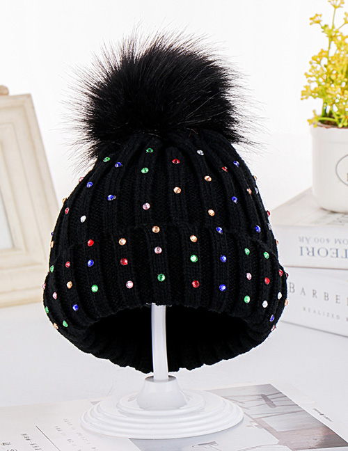 Fashion Black Colorful Diamond Wool Knit Baby Hat