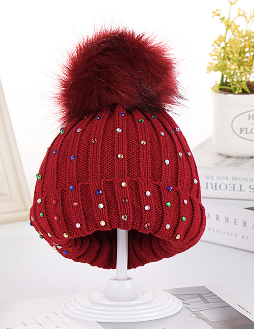 Fashion Wine Red Colorful Diamond Wool Knit Baby Hat