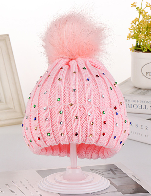 Fashion Pink Colorful Diamond Wool Knit Baby Hat