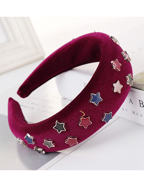 Fashion Wine Red Sponge Five-pointed Star Beaded Headband