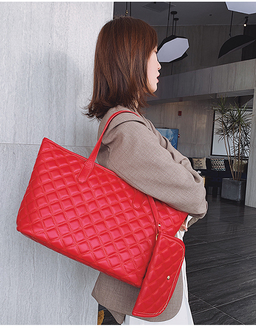 Fashion Number Red Embroidery Line Rhombic Shoulder Bag Shoulder Bag