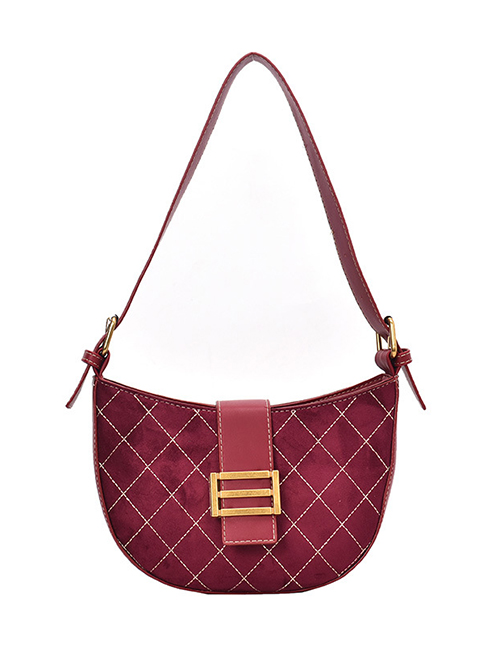 Fashion Red Wine Frosted Lingge Shoulder Crossbody Bag