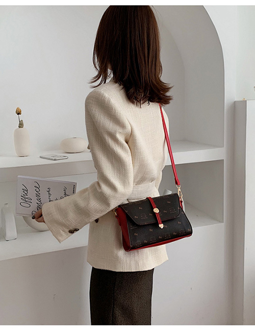 Fashion Red Stitching Printed Contrast Color Shoulder Messenger Bag
