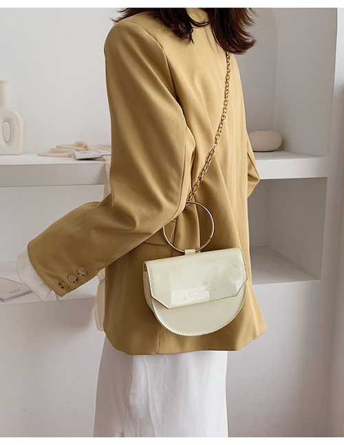 Fashion White Number Chain Semi-circular Shoulder Bag
