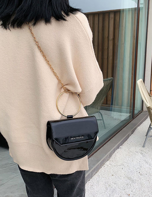 Fashion Black Number Chain Semi-circular Shoulder Bag