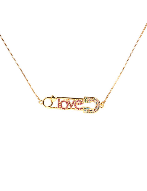 Fashion Gold Pin Copper Plated Micro-inlaid Zircon Love Love Necklace