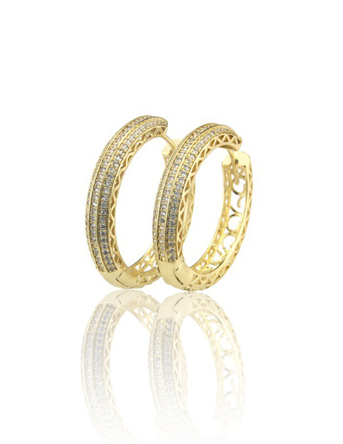 Fashion Gold Plating Gold-plated Zirconium Hollow Earrings