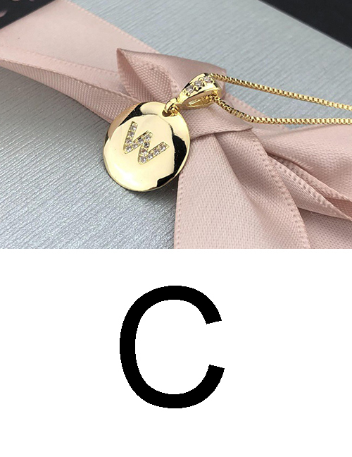 Fashion C Gold Glossy Diamond-plated Copper Plated Zircon English Alphabet Curved Necklace