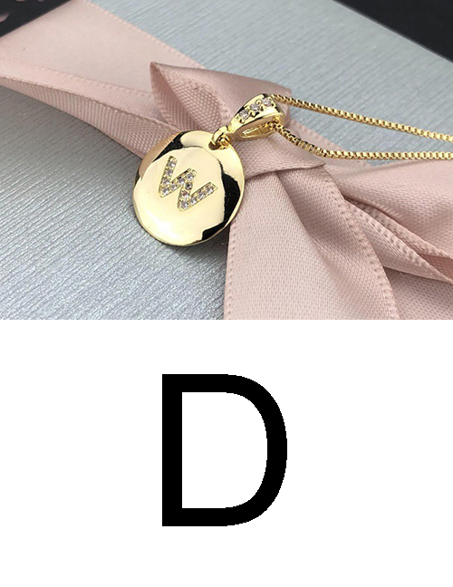 Fashion D Gold Glossy Diamond-plated Copper Plated Zircon English Alphabet Curved Necklace