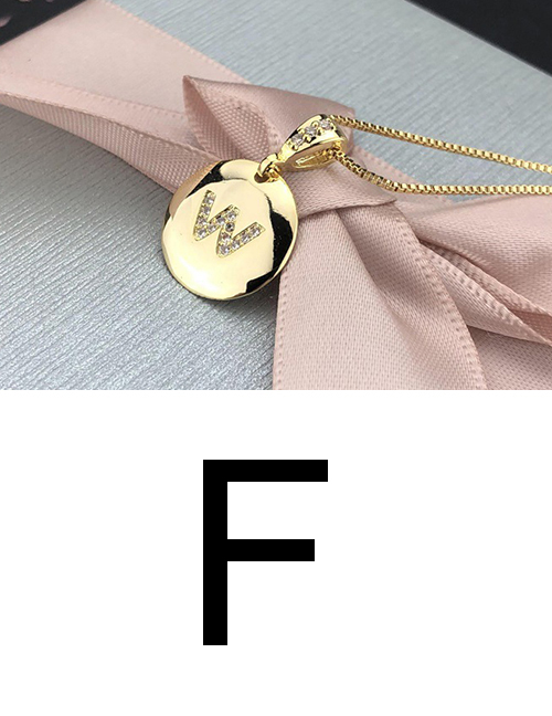 Fashion F Gold Glossy Diamond-plated Copper Plated Zircon English Alphabet Curved Necklace